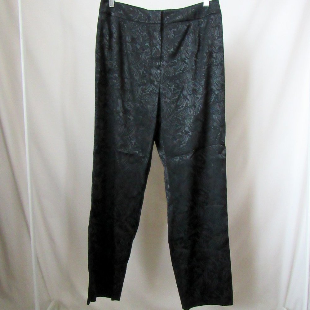 VTG Paisley Jacquard Black Satin Trouser Pants Classic Dress Pants Apostrophe-L